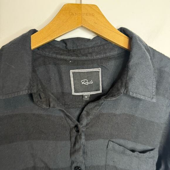 Rails Black Stripe Cotton Button Down Shirt Blouse Size Medium - Picture 2 of 4